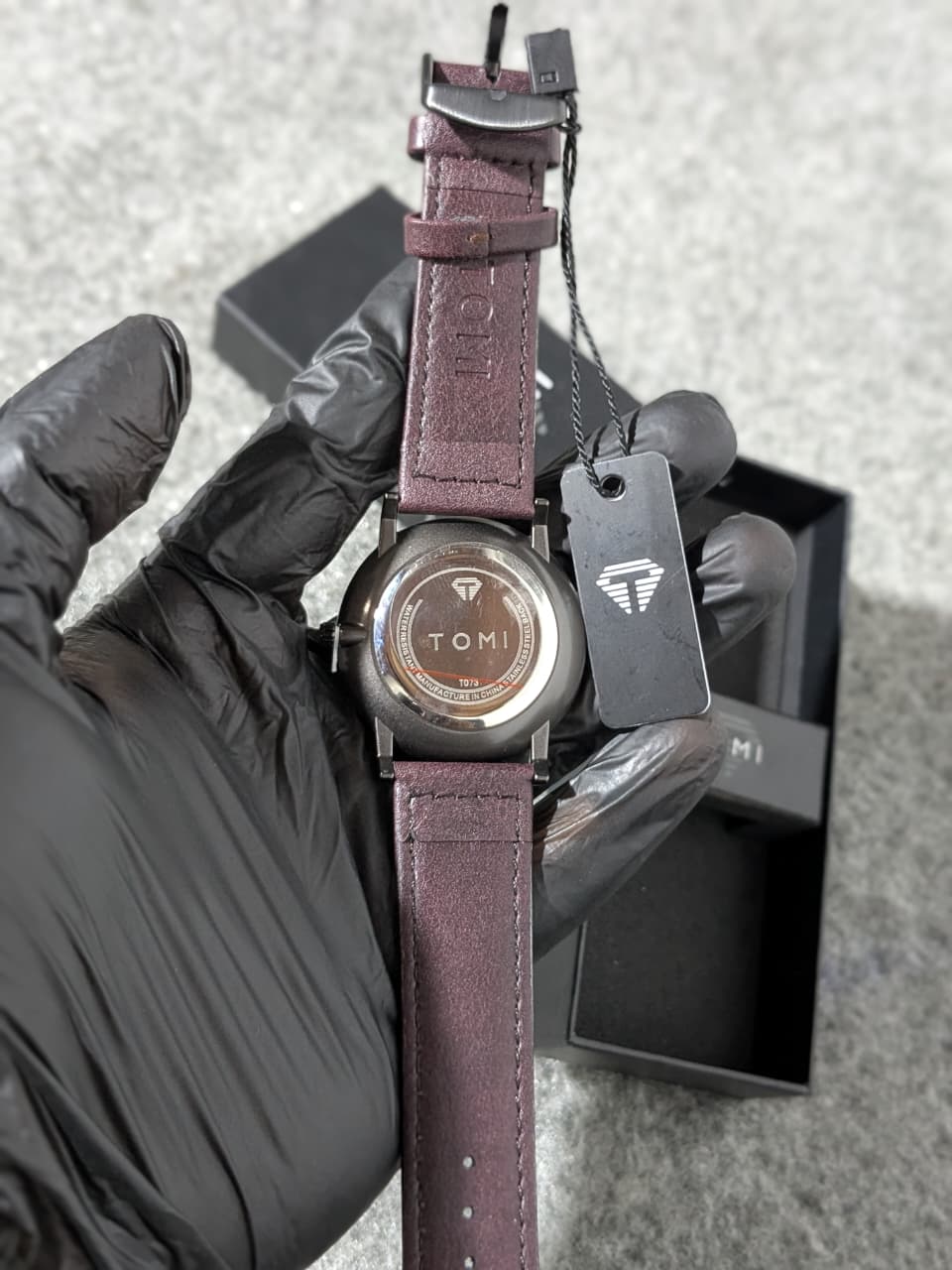 TOMI Classic Grey Dial Men's Watch – Burgundy Leather Strap | Premium Quartz Wrist Watch