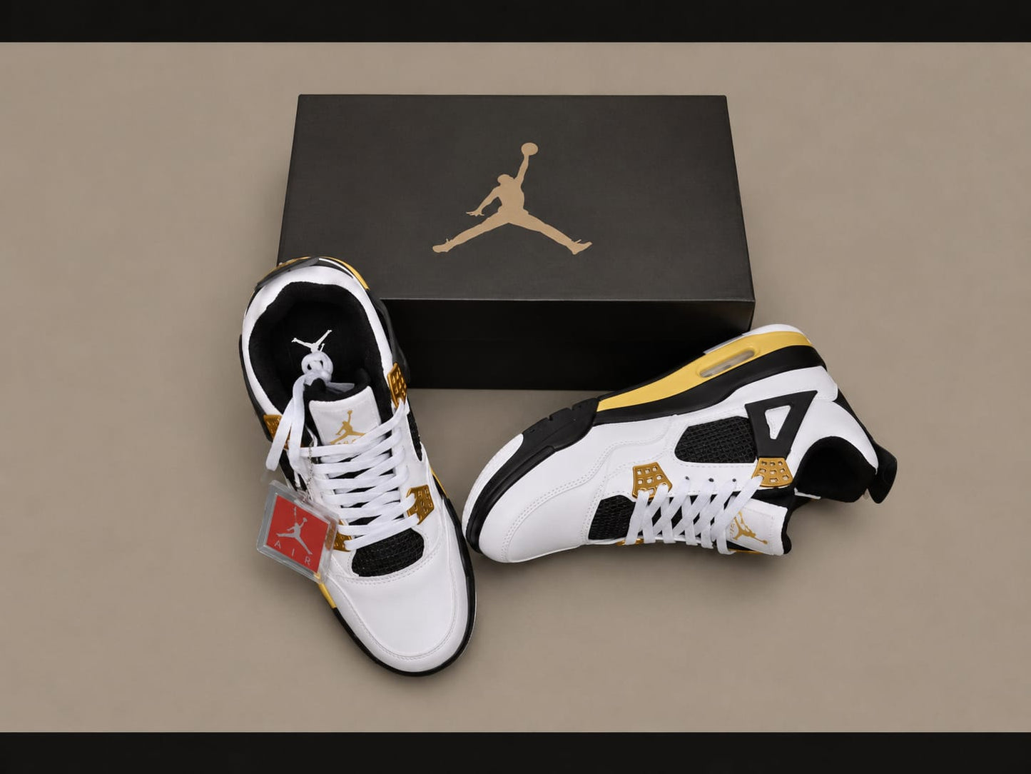 Premium Retro Basketball Sneakers – White/Gold | Master Quality