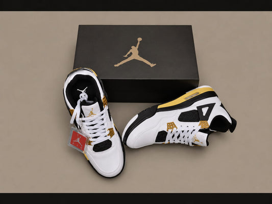 Premium Retro Basketball Sneakers – White/Gold | Master Quality