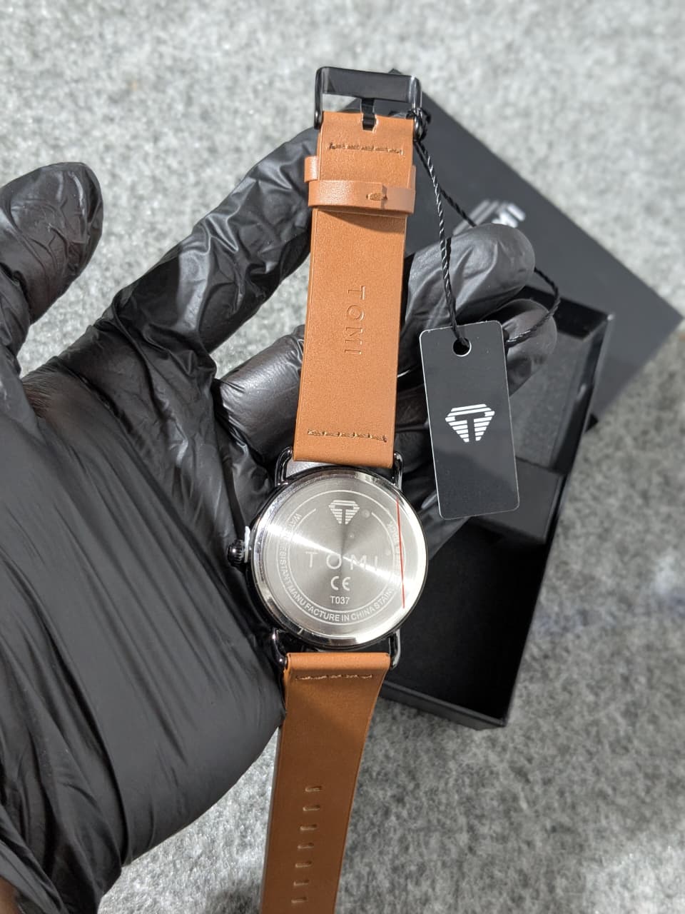 TOMI Classic Black Dial Brown Leather Strap Men's Watch