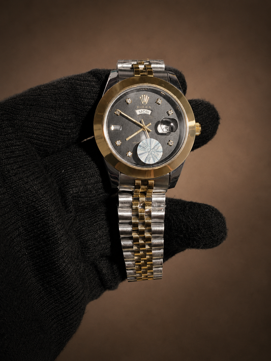 Rolex Day-Date Two Tone Men's Luxury Watch – Black Dial | Premium Stainless Steel