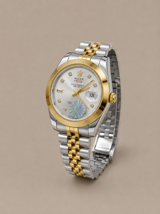 Rolex Day-Date Style Two-Tone Silver Dial Watch – A+ Quality | Premium Box & 1 Year Warranty