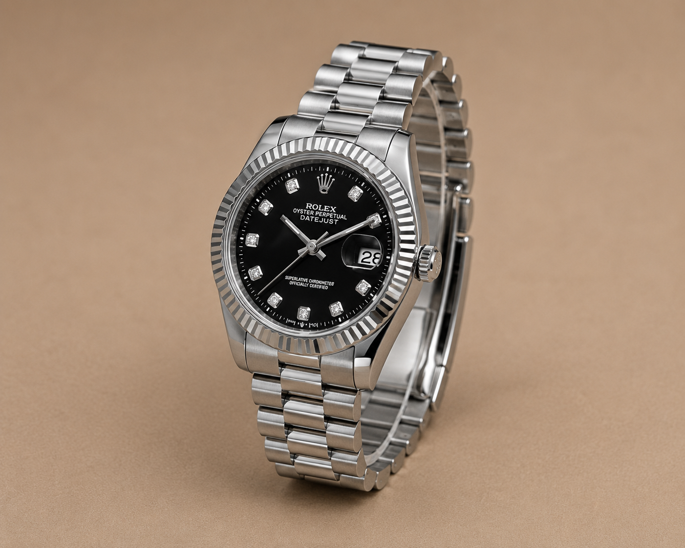 Rolex Datejust Style Black Dial Silver Stainless Steel Watch – A+ Quality | Premium Box & 1 Year Warranty