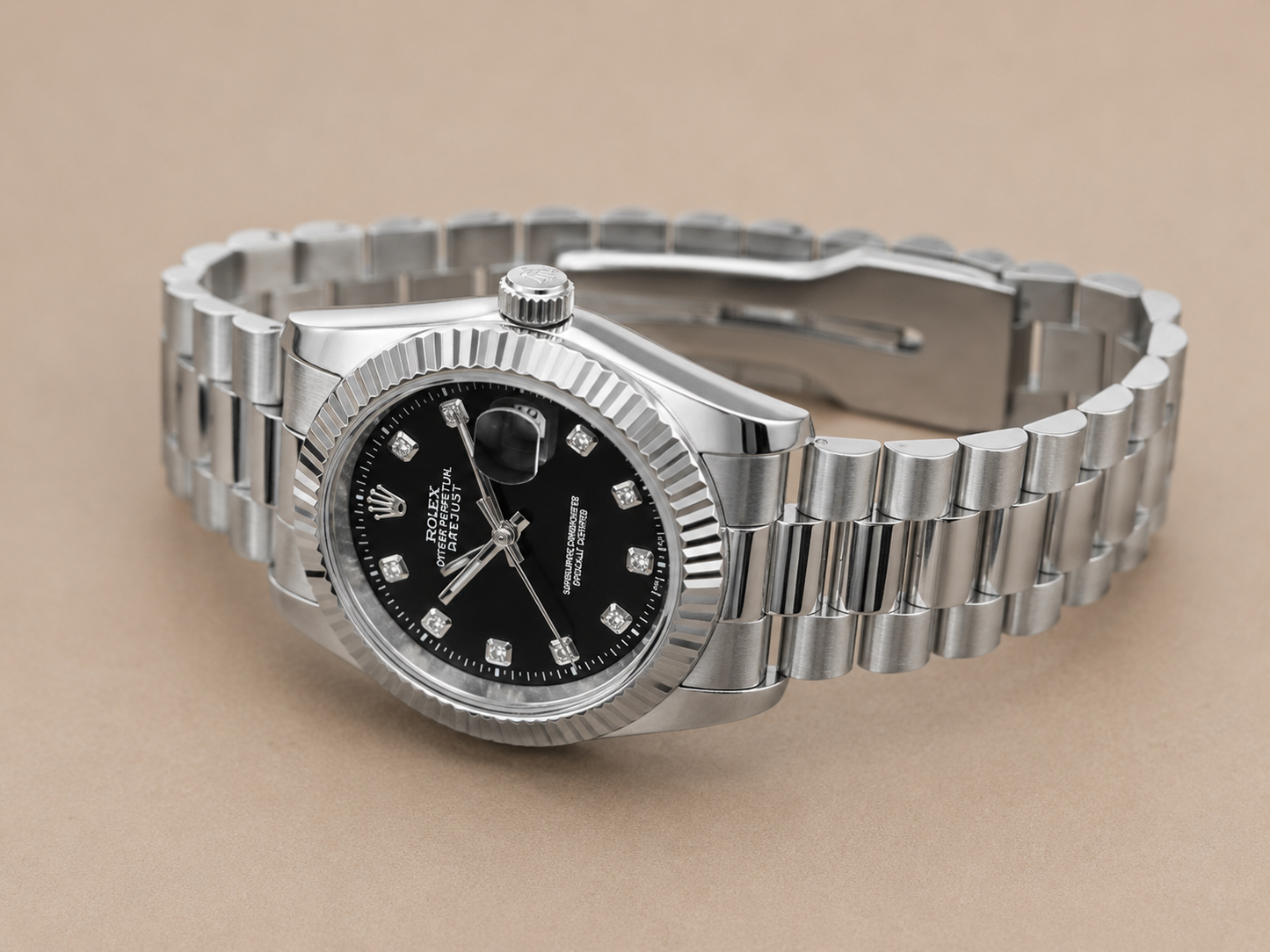 Rolex Datejust Style Black Dial Silver Stainless Steel Watch – A+ Quality | Premium Box & 1 Year Warranty